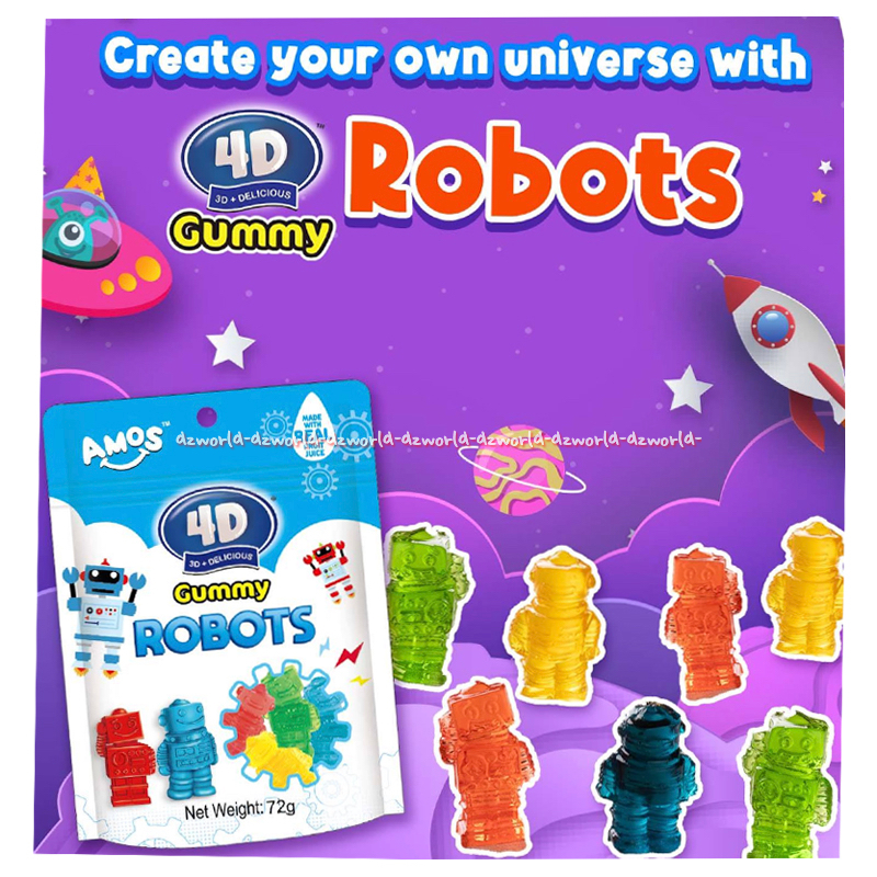 Jual Amos 4D 72gr Gummy Arithmetic Games Robot Candy With Real Fruit ...