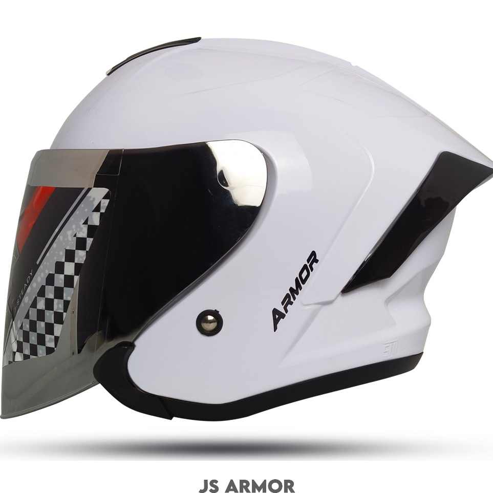 Jual KODE A97J JS ARMOR HELM HALF FACE PUTIH SOLID SINGLE VISOR HITAM ...