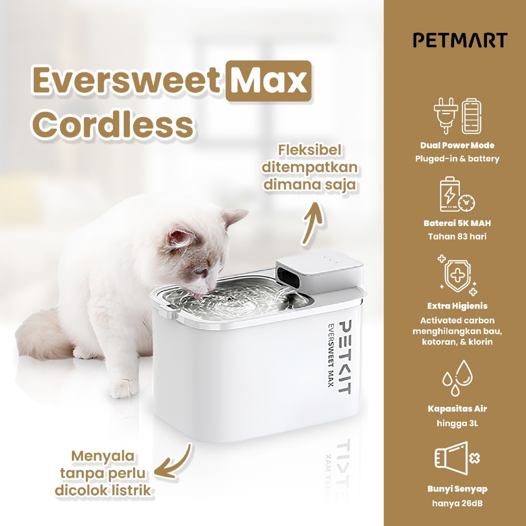 Cordless. Stylish. Smart. The Petkit Eversweet Max is the ultimate water fountain for pet lovers who want a modern solution to keep their furry friends happy and hydrated. No more tripping over