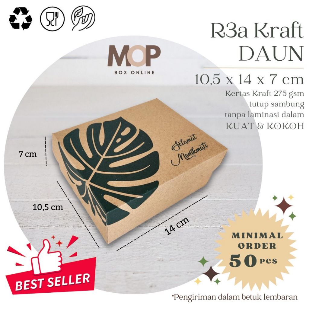 Jual Kotak Kue R3 Kraft DAUN 10x14 Coklat Kotak Jajan Dus Roti Murah ...