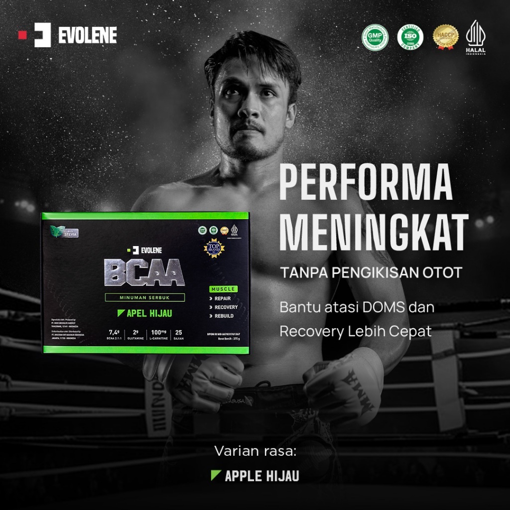 Jual Evolene BCAA Powder Sachet with L-Carnitine & Glutamine | Meningkatkan  Massa Otot | BPOM & Halal