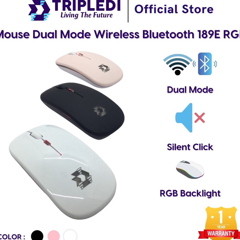 Jual Model Baru TRIPLEDI Mouse Dual Mode 189E Wireless 24G Bluetooth 51 ...