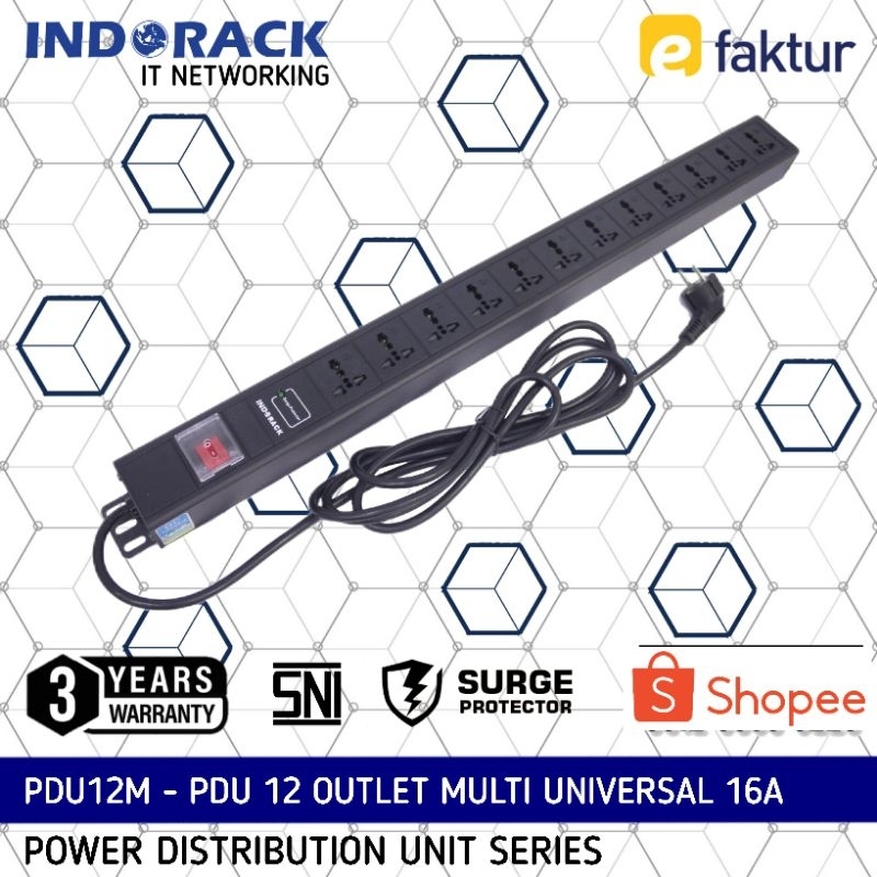 Jual PDU12M PDU INDORACK 12 Outlet 16A Multi Universal Socket Power ...