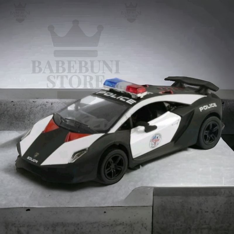 Coche De Policía Lamborghini Sesto Elemento De Kinsmart - Modelo A Escala 1:38, Metal Fundido, Puertas Abiertas, Neumáticos De Goma, Para Niños 3+