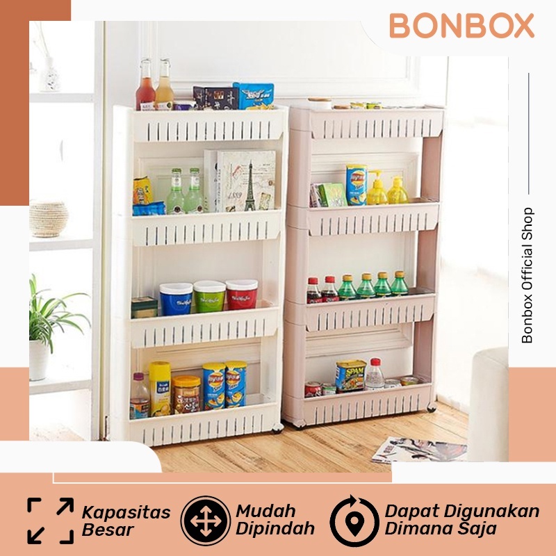 Jual Bonbox Rak Ramping Susun Dapur Plastik Ada Roda Slim Design Rak Penyimpanan Makanan