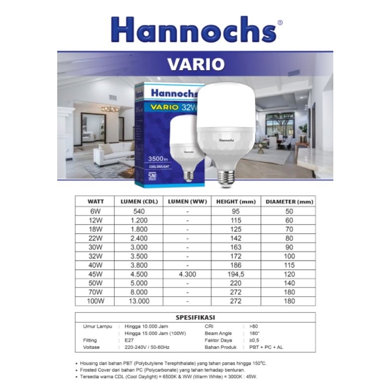 Jual Lampu Hannochs LED VARIO 6W/12W/18W/22W/30W/32W/40W/45W/50W Bohlam ...