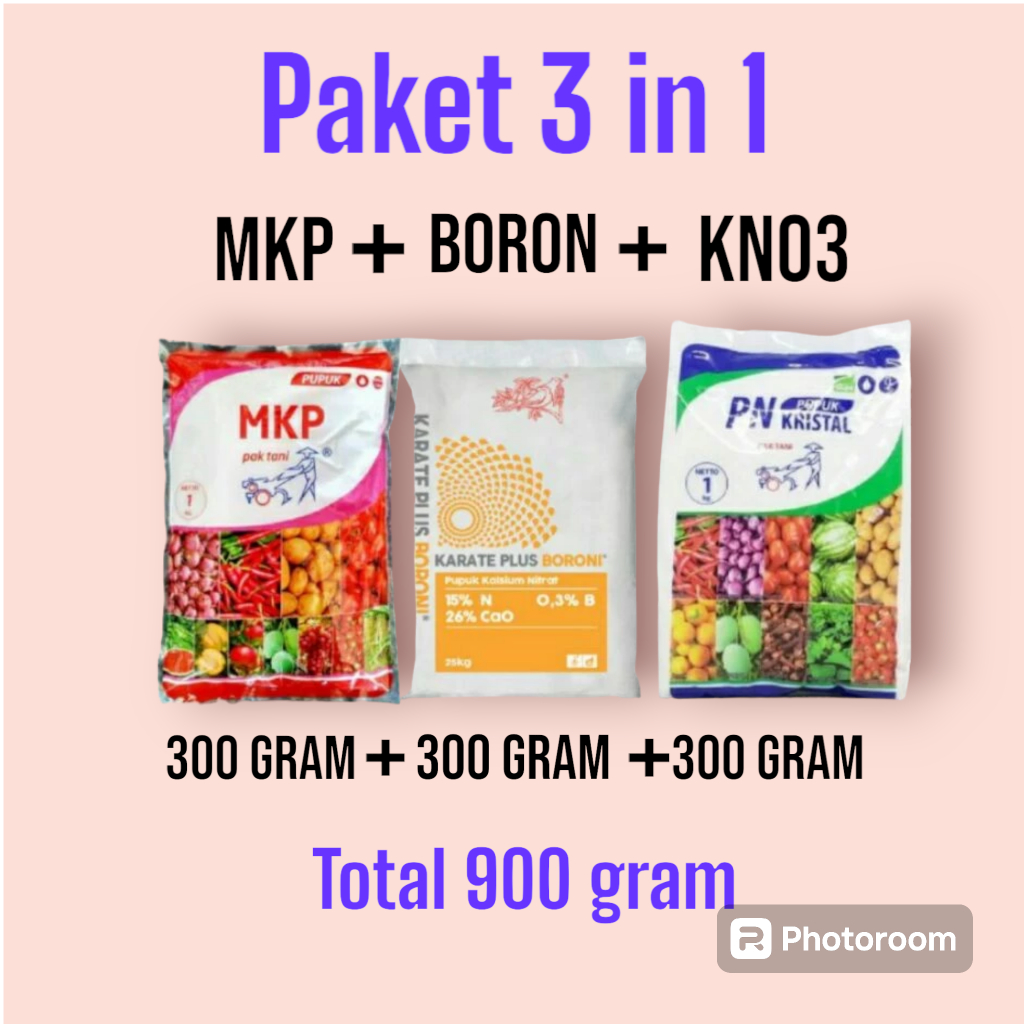 PAKET PUPUK ANGGUR 900 GRAM MKP PAK TANI + KNO3 DAN BORON PAKET PUPUK ANGGUR 3 IN 1 BONUS NPK MUTIARA