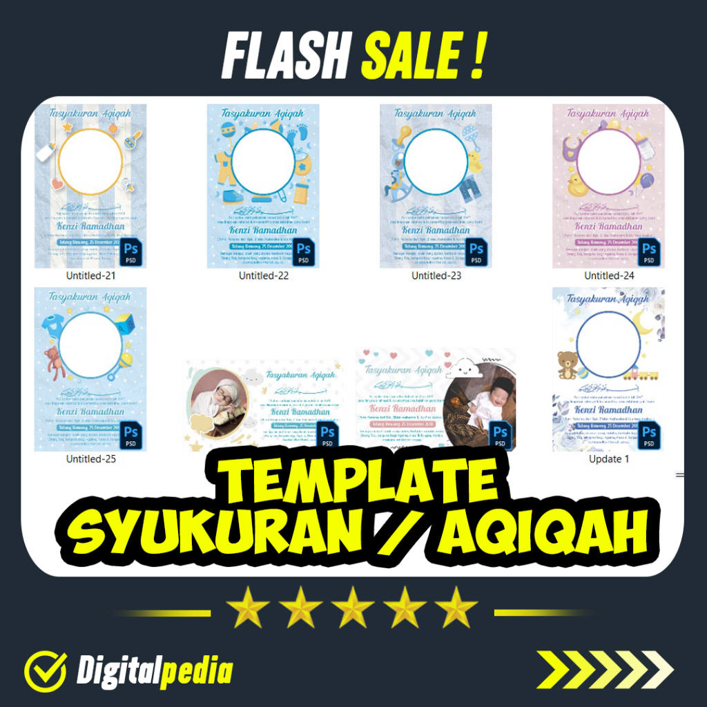 Jual Template Desain Undangan Tasyakuran Syukuran Aqiqah Kekinian