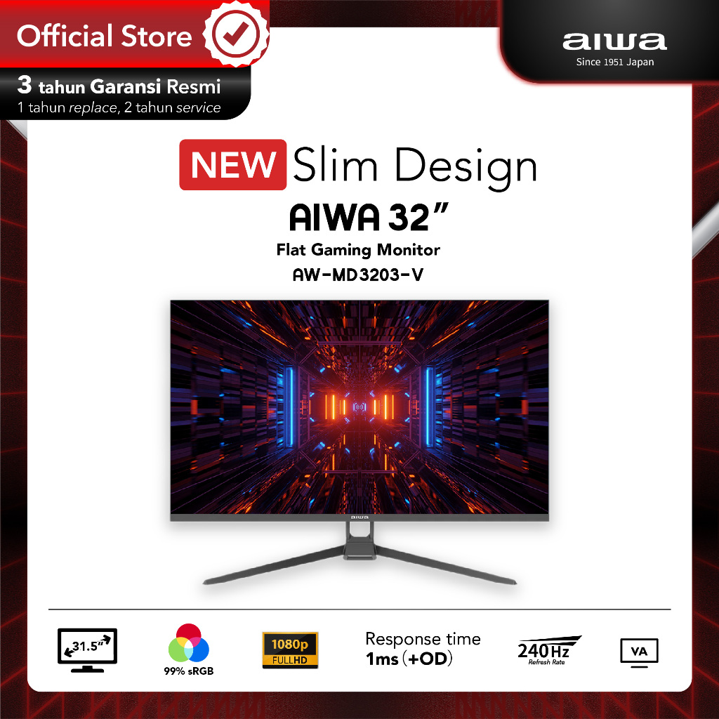 Jual AIWA 32 inch Flat Gaming Monitor Refresh Rate 240Hz, Earphone Slot ...