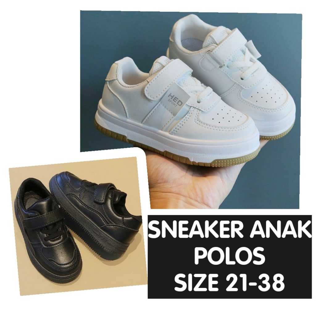 Jual (LOLI-JKT)SP- HED SNEAKER POLOS ANAK UNISEX KEREN HITAM PUTUH SIZE