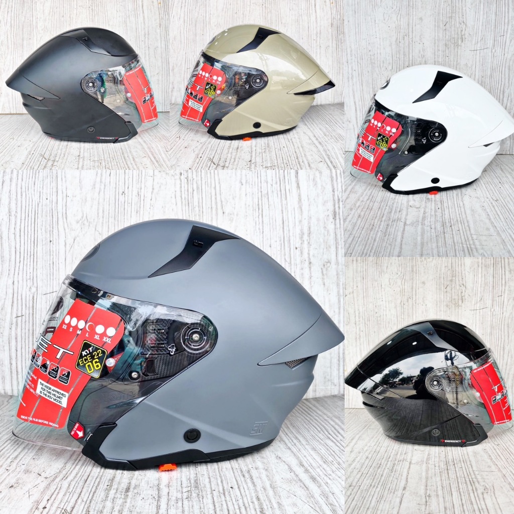 Jual HELM HALF FACE KYT TTRJET SOLID HELM KYT DOUBLE VISOR SPOILER3D