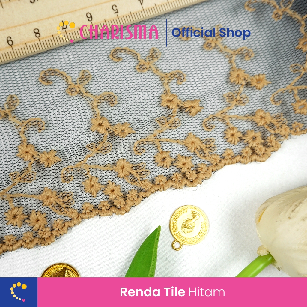 Jual Charisma Renda Tulle Hitam - Kain Tulle Motif Premium / Lebar 10cm ...