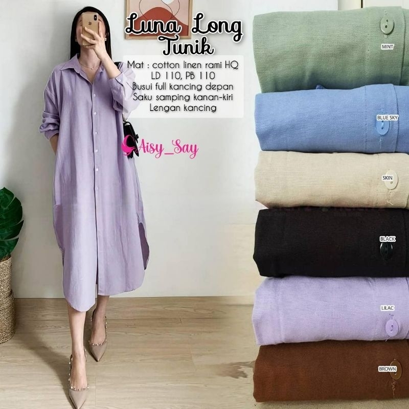 Jual Luna Long Tunic Bahan Cotton Linen Premium Ori Aisysay Tunik Linen Rami Jumbo Ld Busui