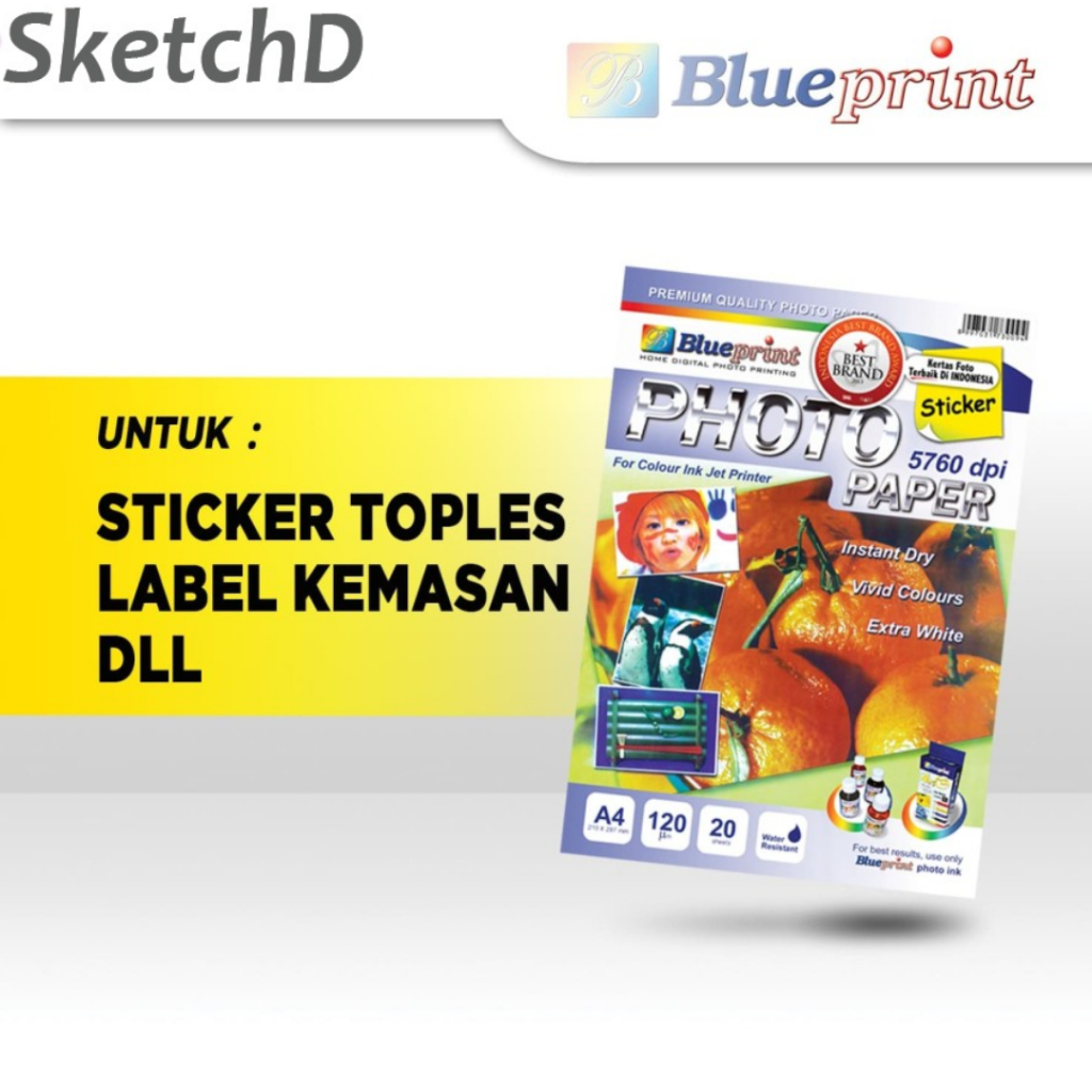 Jual Kertas Stiker 120 gsm Blueprint Sticker Photo Paper A4 20 lembar ...