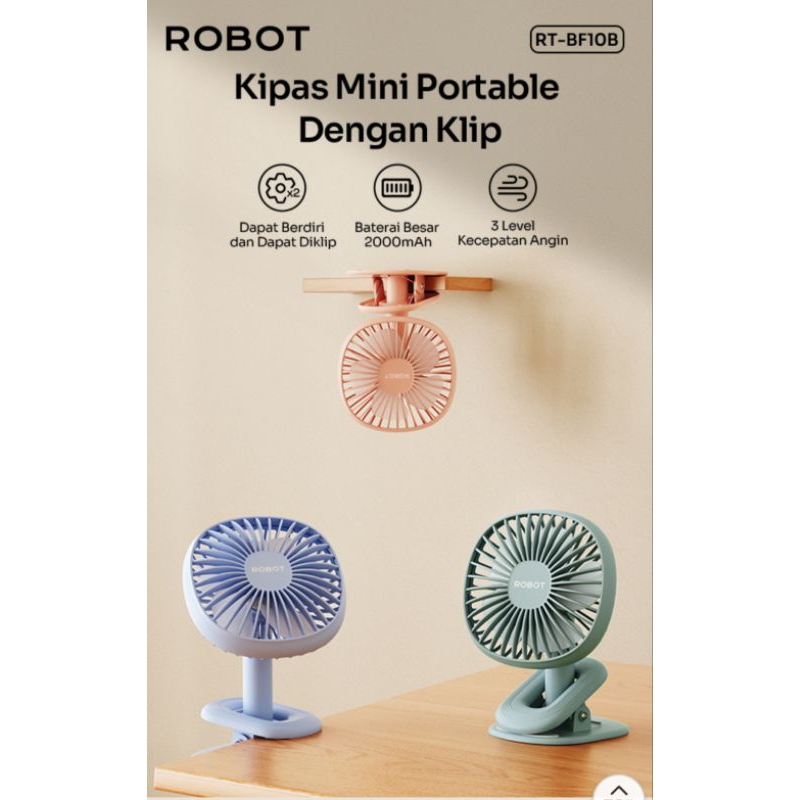 Jual Kipas Angin Mini Portable ROBOT RTBFF10B Dengan Klip Kuat, Baterai ...