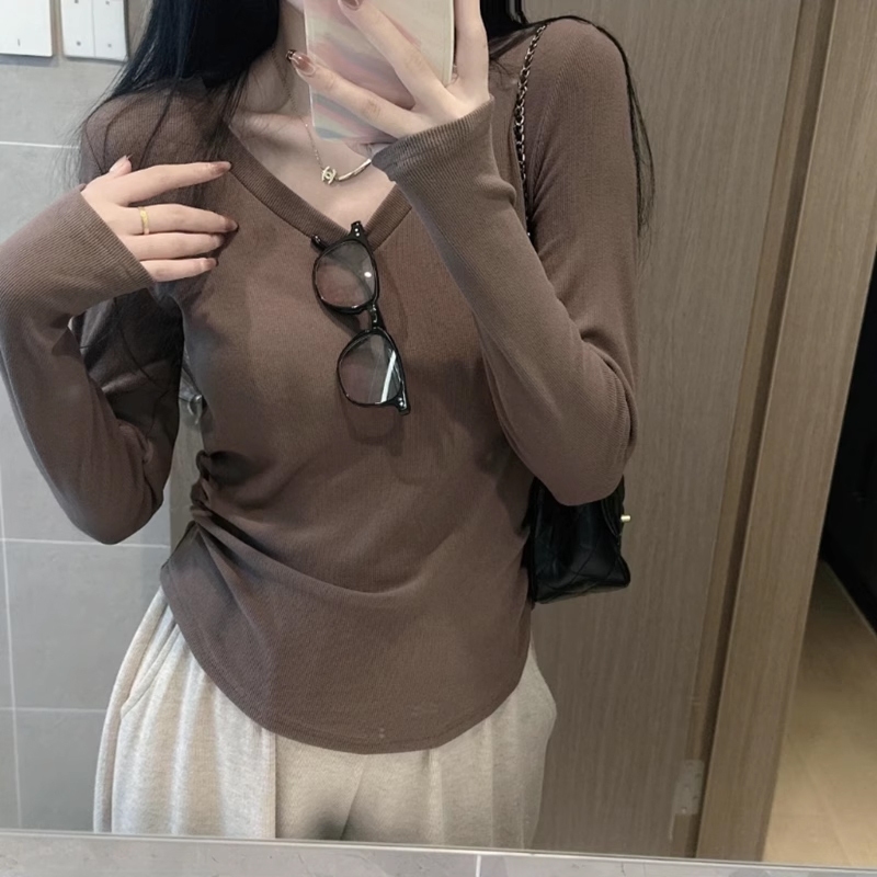 Jual Kaos lengan panjang Kerah V Khaki/kaos lengan panjang premium