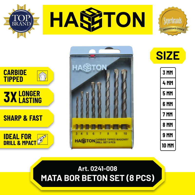 Jual Hasston Mata Bor Beton 8 Pcs Carbide Tipped Masonry Drill 0241