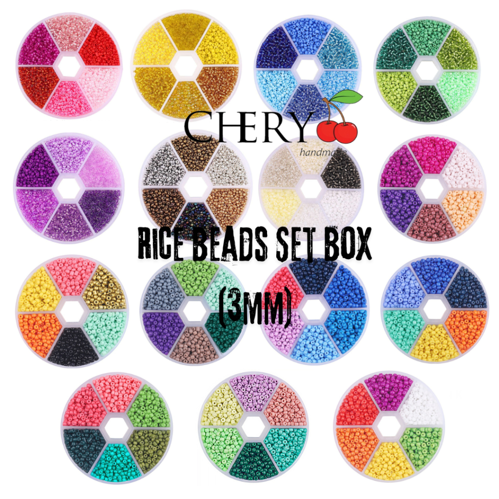 Jual RICE BEADS SET BOX | MANIK PASIR 8/0 (3MM) MIX COLOUR | Shopee ...