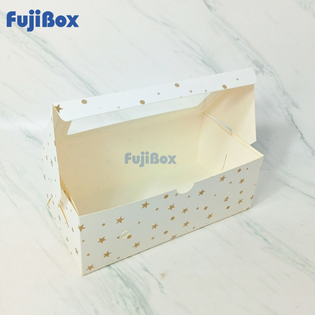 Jual (10 Pcs) Fuji Box Dus Kotak Kue Ivory Motif Polkadot Bintang Emas ...