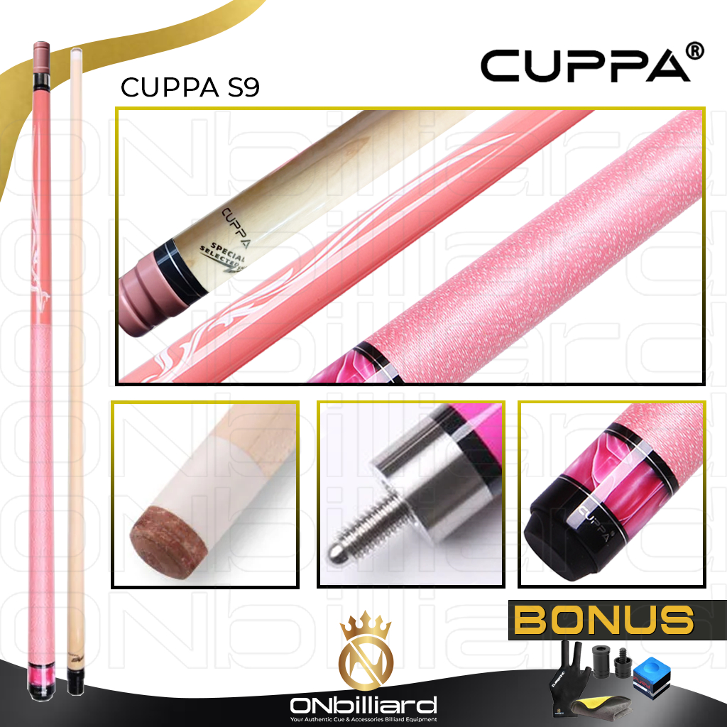 Cuppa Pink Pool Cue Stick Esdoornschacht, linnen draadgrip