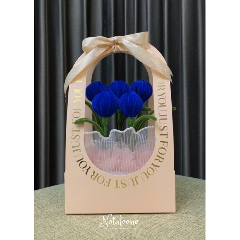 Jual Notaloone Tulip Handle Box Flower Bouquet Bunga Tulip Kawat Bulu