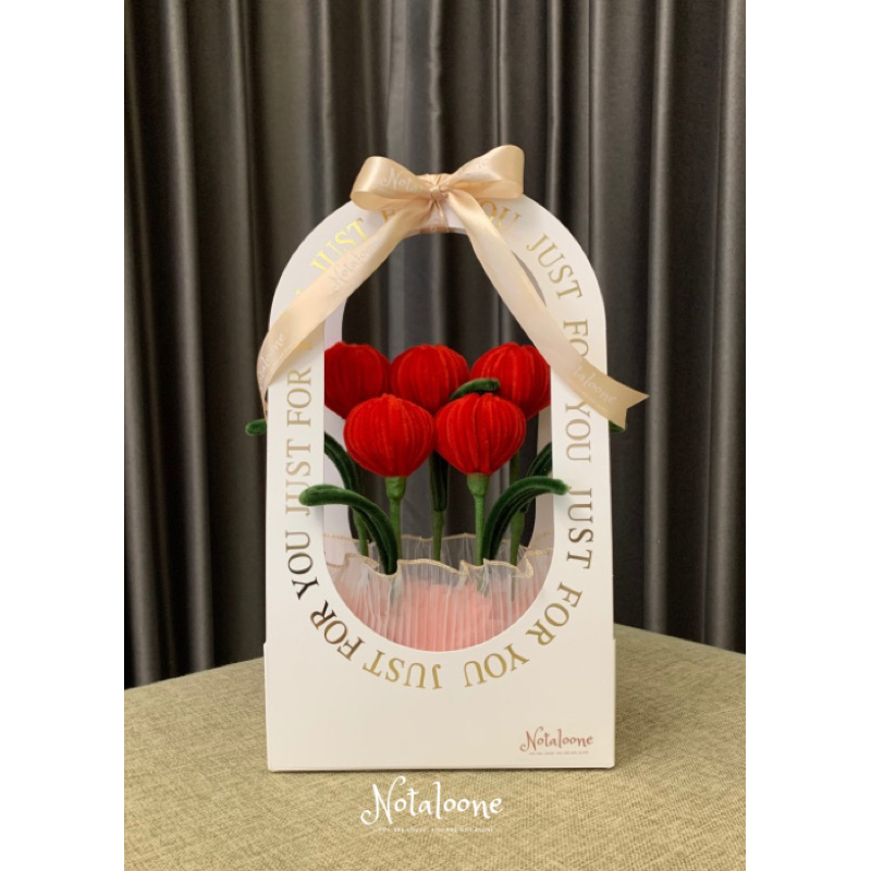 Jual Notaloone Tulip Handle Box Flower Bouquet Bunga Tulip Kawat Bulu