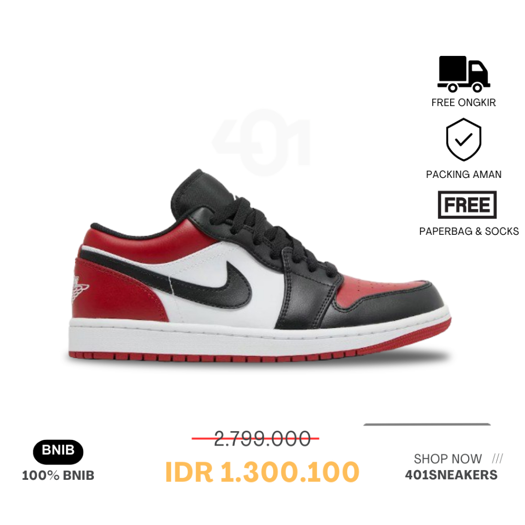 Jual Sneakers Nike Air Jordan 1 Low Bred toe Authentic 100 BNIB Shopee Indonesia