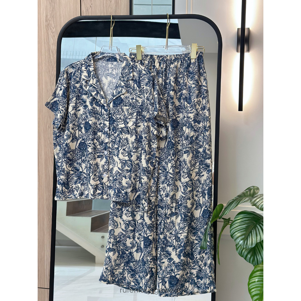 Jual RUFEN One Set Celana Panjang Baju Tidur Wanita Bahan Rayon