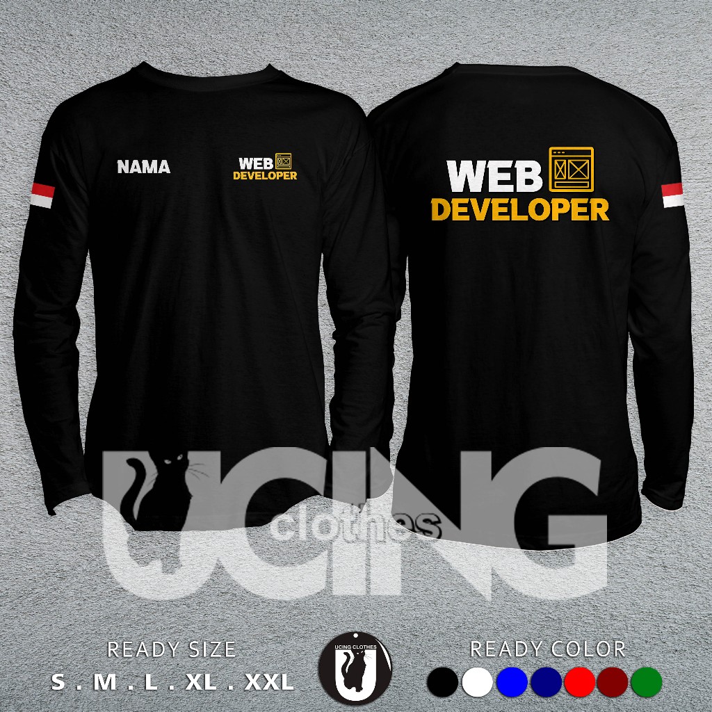 Jual Kaos Baju Web Developer Gratis Nama Kamu Lengan Panjang Kaos ...