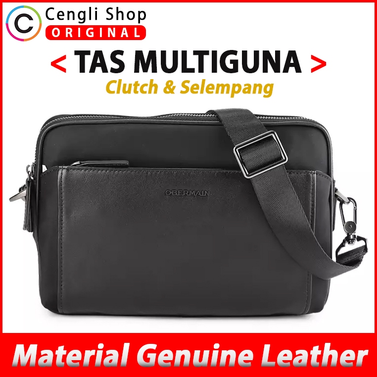Jual OBERMAIN CLUTCH TAS KECIL SELEMPANG PRIA ORIGINAL SLING BAG KULIT ASLI ORI BRANDED HITAM OM01 Shopee Indonesia