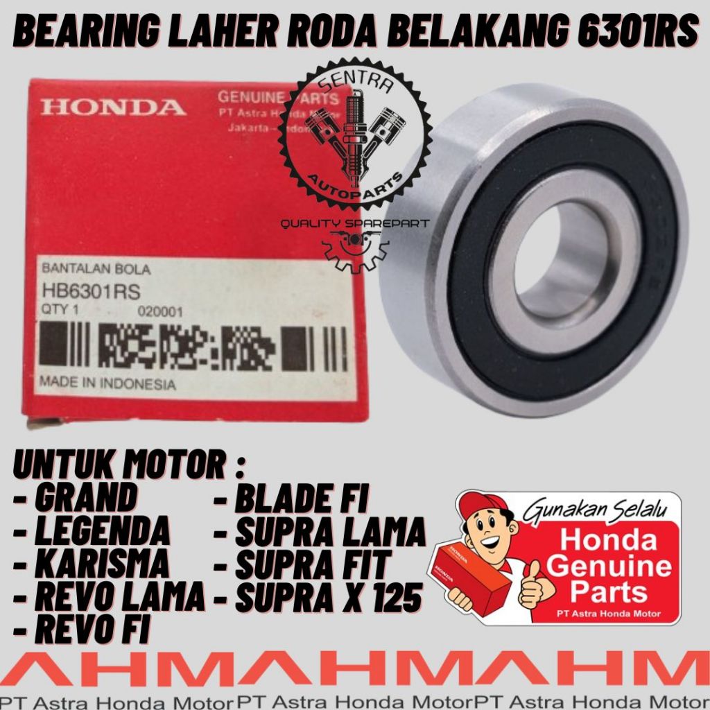 Jual Original AHM Klaher Bearing 6301RS Roda Belakang Honda Supra X 125 ...