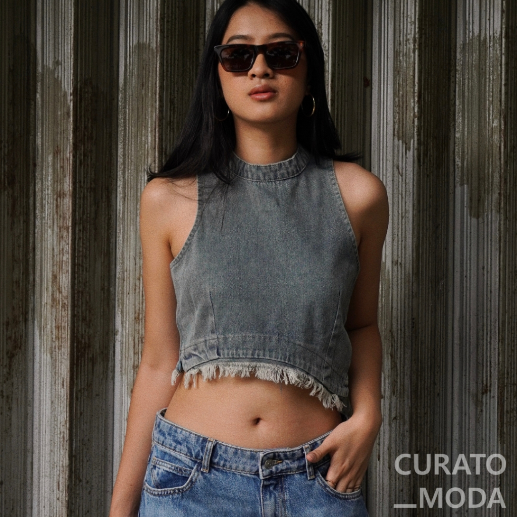 Jual Curato Moda Washed Asymmetrical Top | Shopee Indonesia