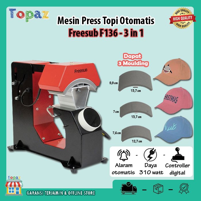 Jual Mesin Press Topi Automatic Cap Heat Freesub F136 - 3IN1 | Alat ...