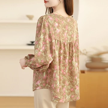 High Quality Fabric Red Blue Loose Sleeved Shirt Blouses For Women Fashion Korean Blus Longgar