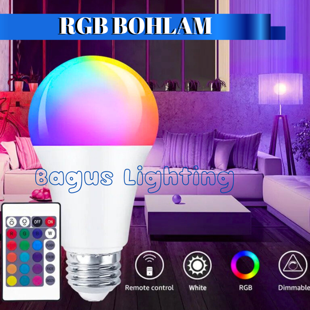 Jual Lampu RGB Bohlam E27 Remote Controller 16 Warna 3W 5W 10W 15W 20W ...