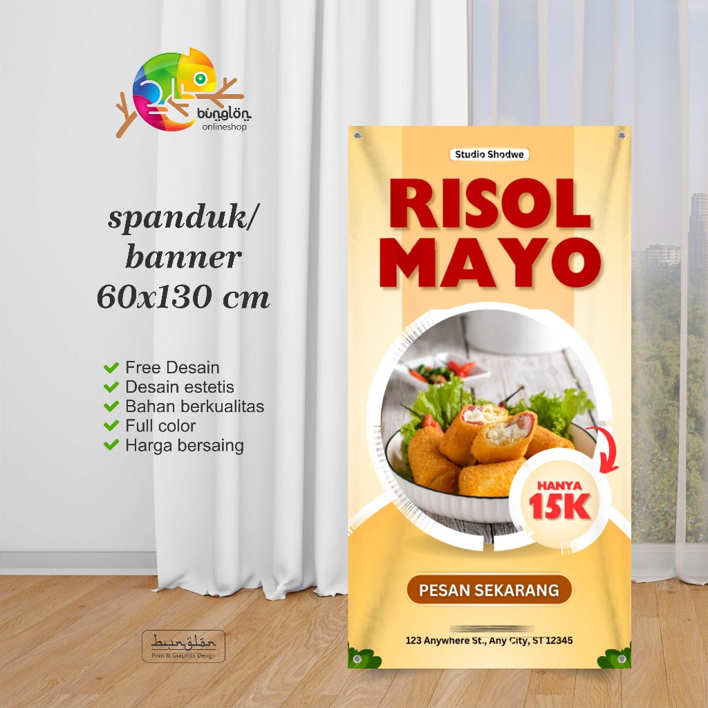 Jual Spanduk Banner Kuning & Merah Minimalis Promosi Makanan Risol Mayo ...