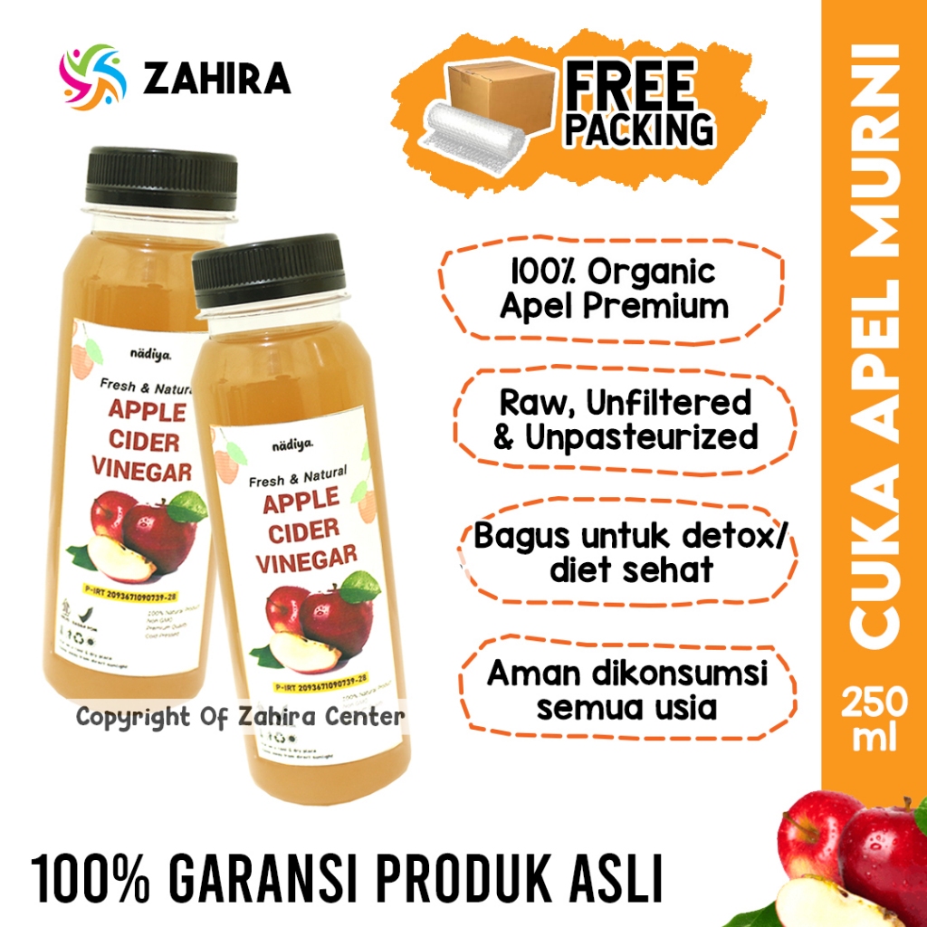Jual ORGANIC CUKA APEL 250ml Apple Cider Vinegar Natural Raw Premium ...