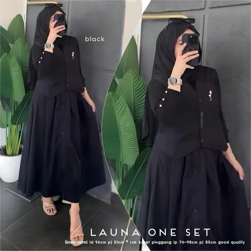 Jual Launa Set 2in1 Bahan Linen Rami Setelan Wanita Kekinian One Set ...