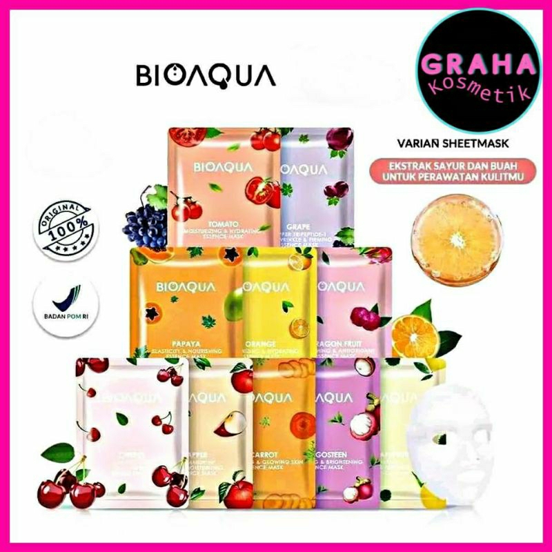 Jual BIOAQUA SHEET MASK - MASKER TISSUE WAJAH BIOAQUA SACHET BPOM ...