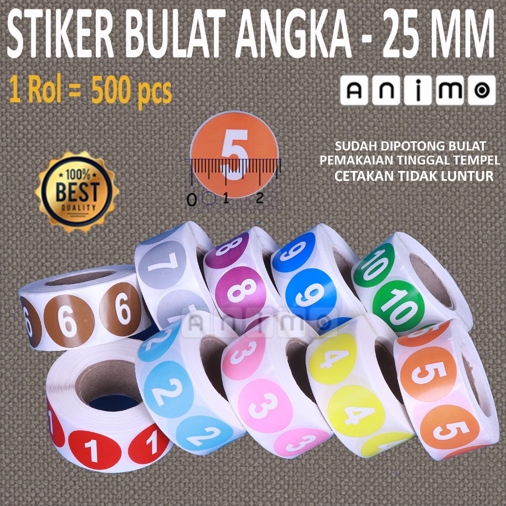 Jual STIKER Bulat ANGKA 25 mm - Stiker Angka - Stiker HURUF - Stiker ...