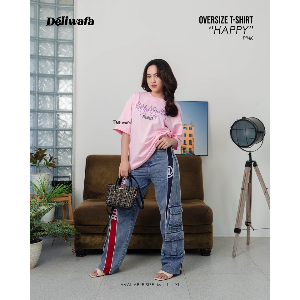 Jual Deliwafa - Happy | T-Shirt Oversize | Kaos Lengan Pendek | Baju ...
