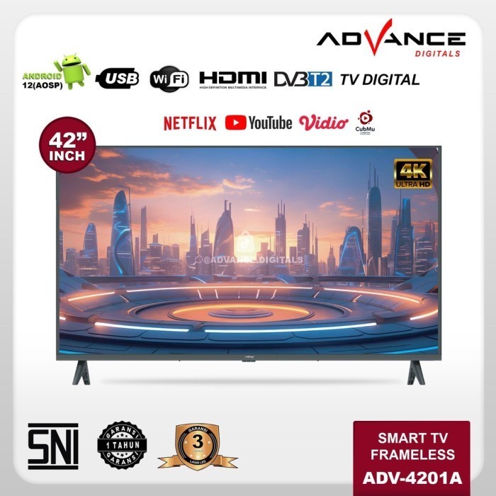 Jual Smart Android TV Digital Advance Frameless 42