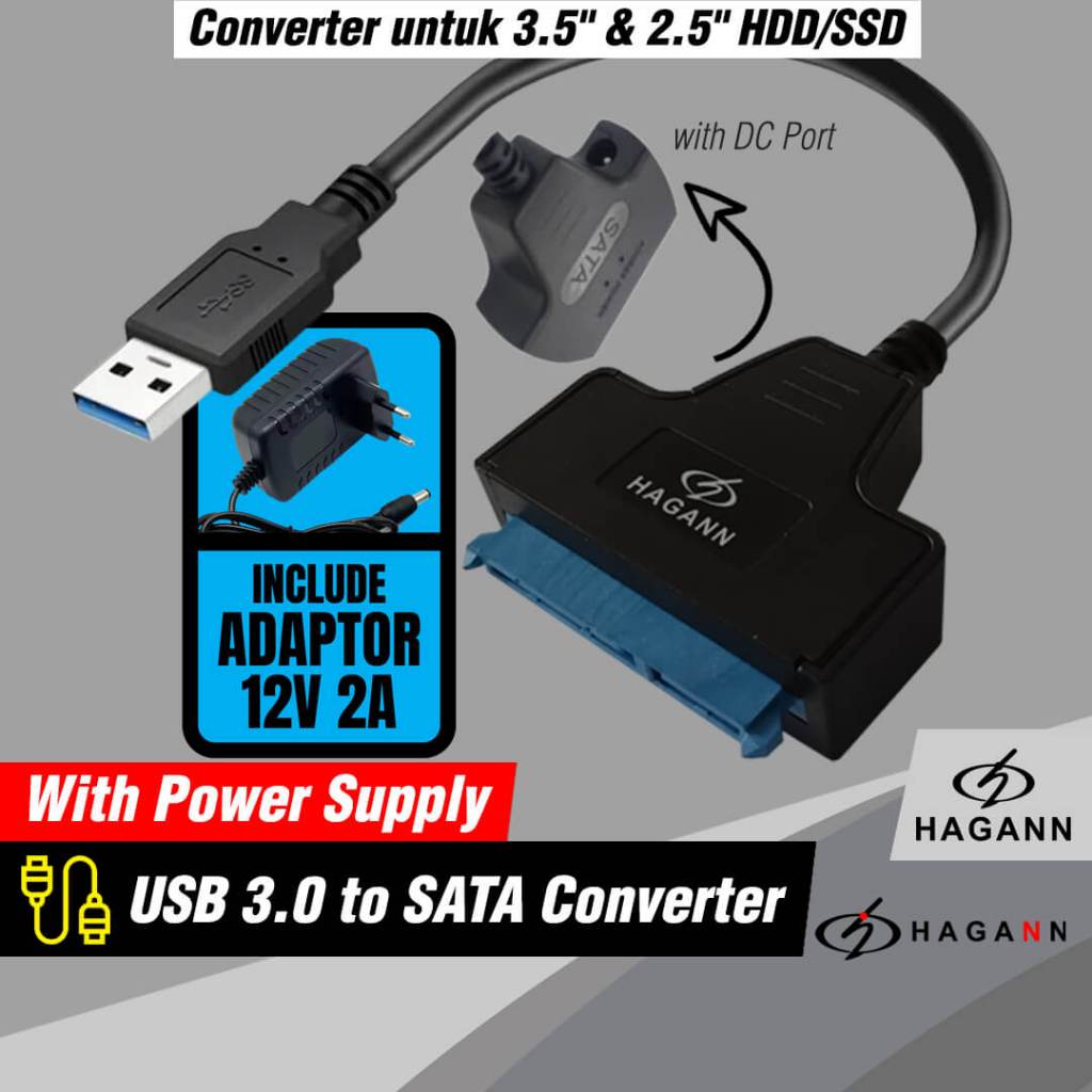 Jual HAGANN CON-CC90 Kabel Converter SATA to USB 3.0 with Adaptor 12V ...