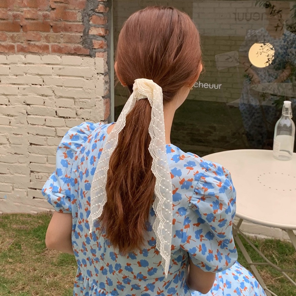 Jual Caliloops Ikat Rambut Scarf Kain Renda Bunga Wanita Korean Style ...