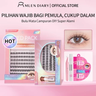 MLEN DIARY Bulu Mata Eyelash Extension Natural 11-15mm bulu Mata Bulu Mata Palsu + Lem