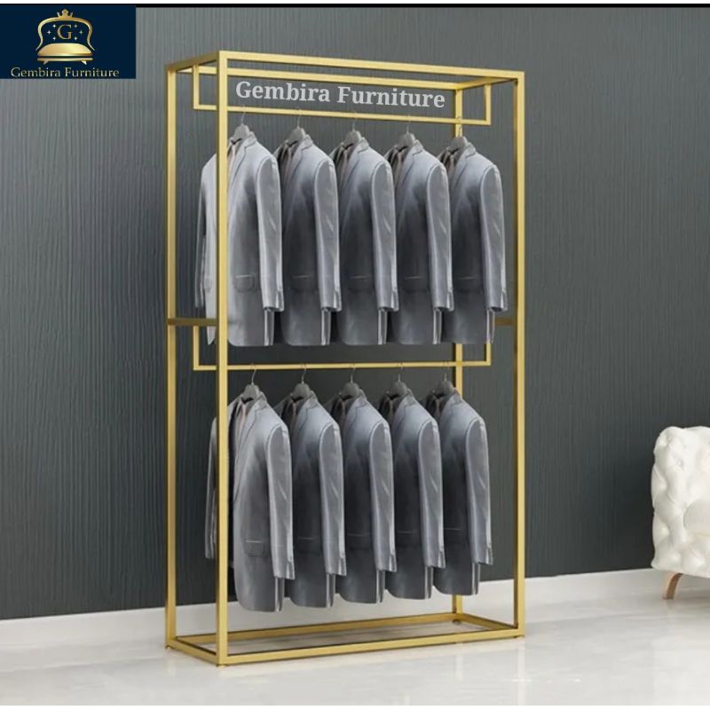 Jual hanger baju gawangan showcase rak display rack gold besi gantungan ...