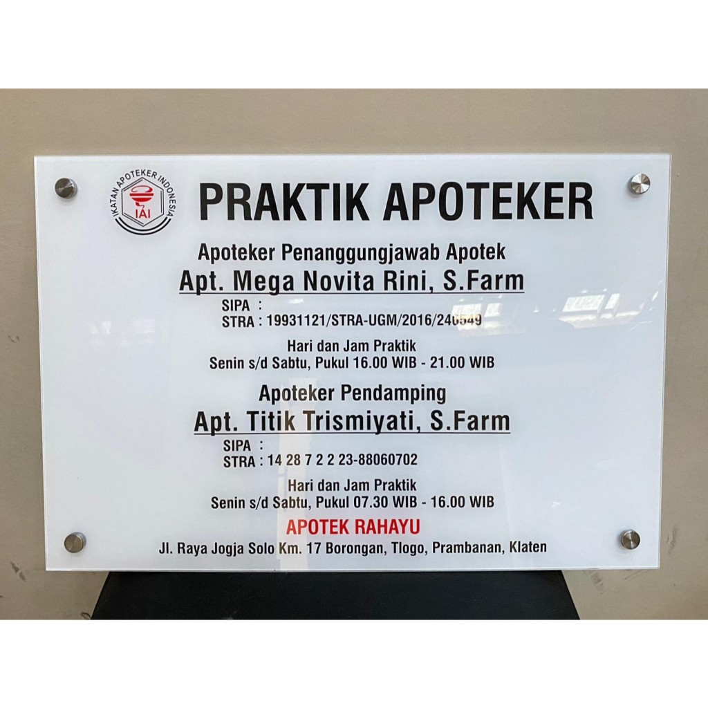 Jual Papan Praktek Papan Nama Plang Nama Nama Toko Nama Klinik Apoteker Perawat Bidan