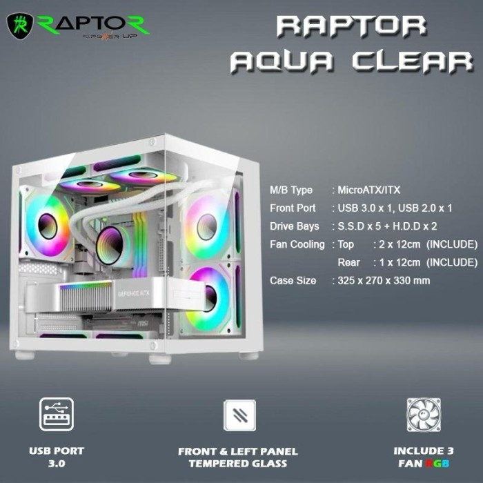 Jual Casing PC Raptor Aqua Clear M-ATX Temepred Glass | Shopee Indonesia