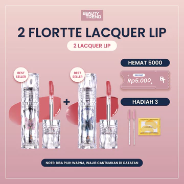 READY Flortte Lip Lacquer Hello Beauty Lip Gloss Glossy Lembab Tahan Lama Tidak Transfer