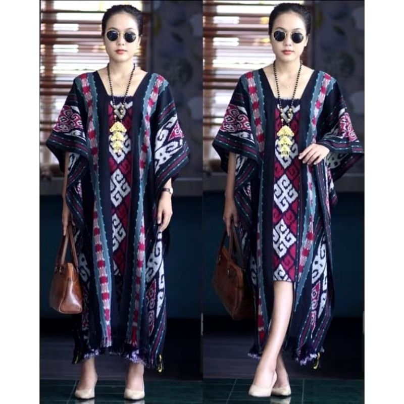 Jual Stok Ready Baju Dress Wanita Kaftan Asli Tenun Motif Terbaru